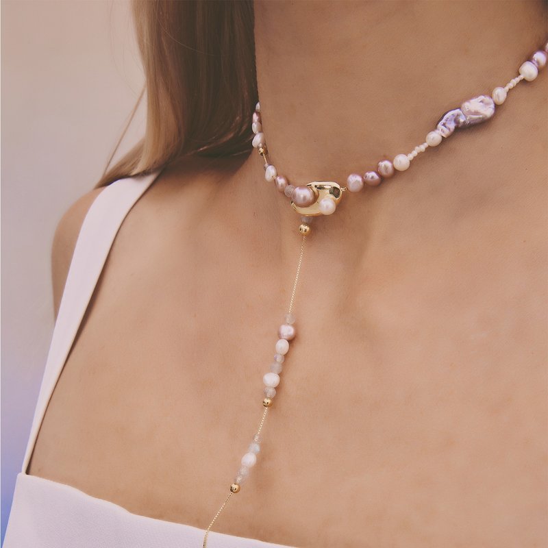 Multiverse - Parallel Universes Pearl Long Necklace (18K Gold Plated) - สร้อยคอ - เงินแท้ สีทอง