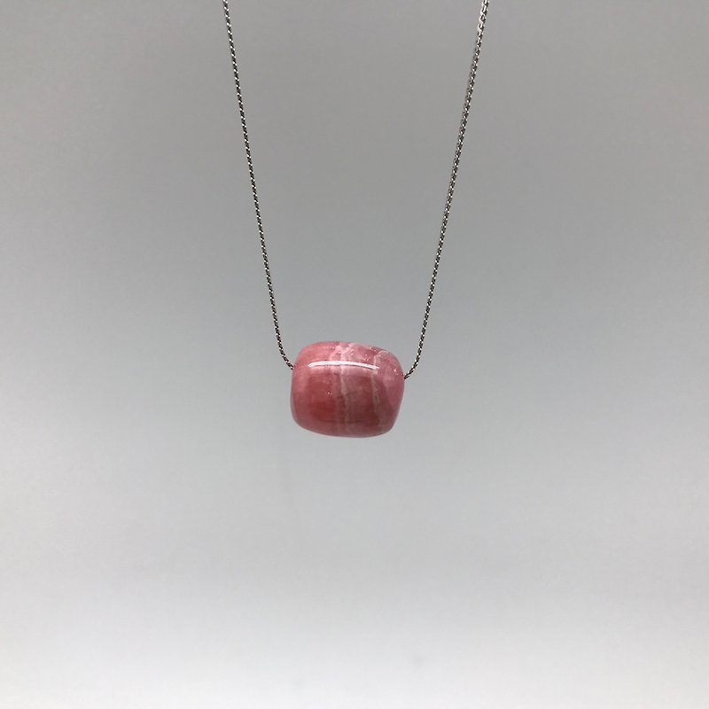 925 Silver Rhodochrosite Precious Stones Bracelet Barrel Bead Pendant - Necklaces - Sterling Silver Pink