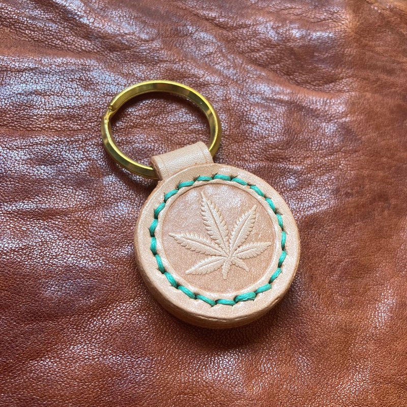 -Weed- レザーキーホルダー - 鑰匙圈/鑰匙包 - 真皮 卡其色