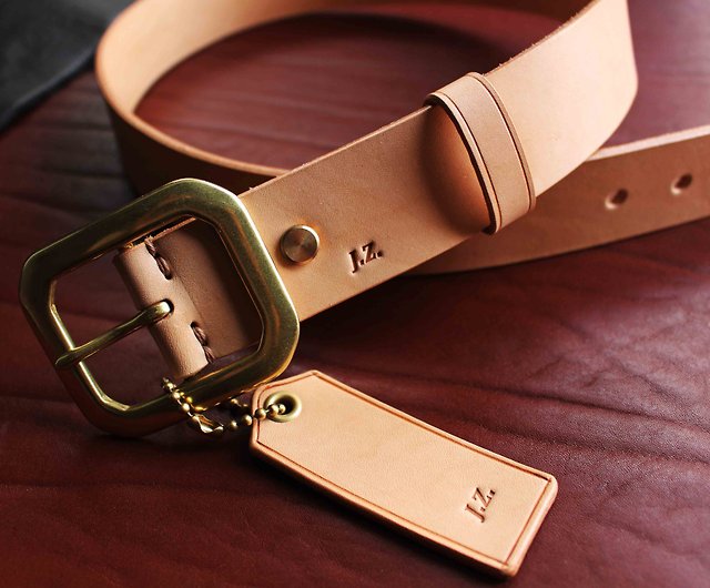 Carree buckle wide belt in vegetable-tanned leather