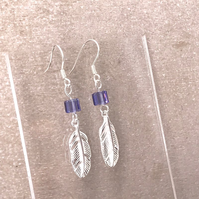 Feather Silver 925 & Swarovski Crystal Earrings - Earrings & Clip-ons - Other Metals Purple