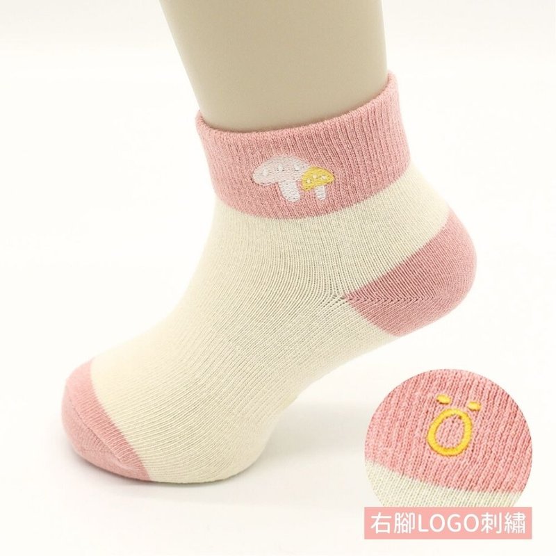 刺繡寬口短襪-菇菇 - 襪子 - 棉．麻 粉紅色