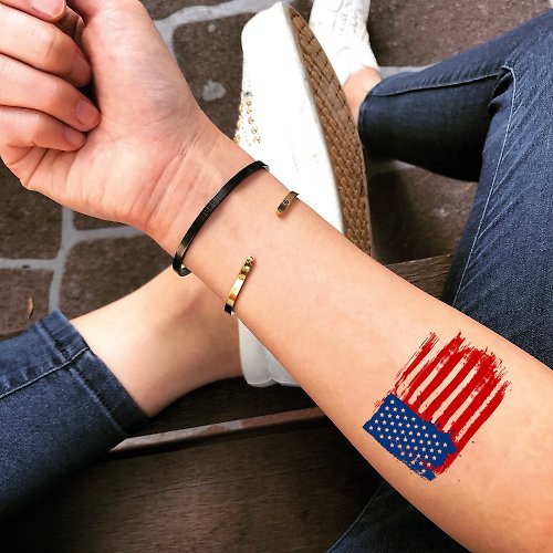 OhMyTat OhMyTat 美國國旗 US Flag 刺青圖案紋身貼紙 (2 張)