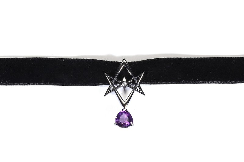 Mother's day giftPurple Star Collection--S925  Silver Plated Black Necklace 01 - สร้อยคอ - เงิน สีม่วง