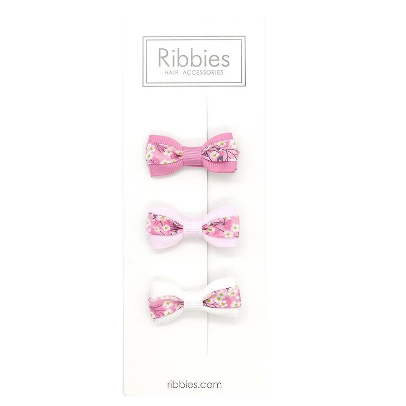 英國Ribbies 雙色緞帶蝴蝶結3入組-Mitsi Pink - 髮飾 - 聚酯纖維 