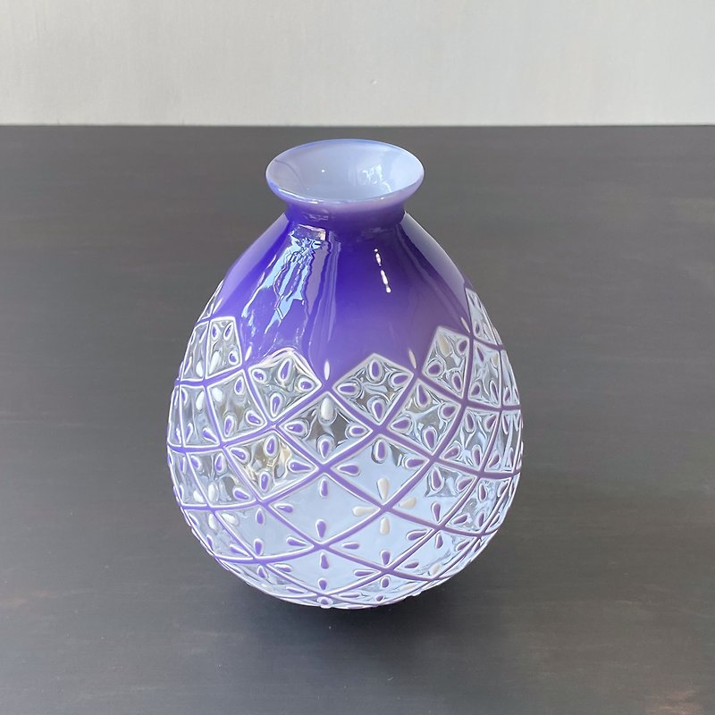 吹きガラスの花器　紫格子 - 花瓶/陶器 - 玻璃 