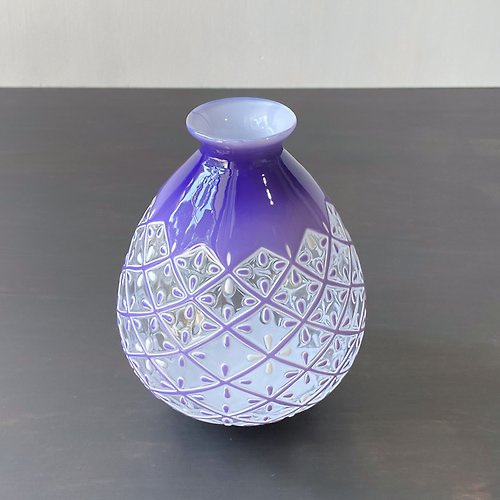 shizuka-miura 吹きガラスの花器 紫格子