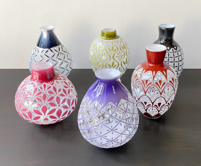 吹きガラスの花器 紫格子 - ショップ shizuka miura 花瓶