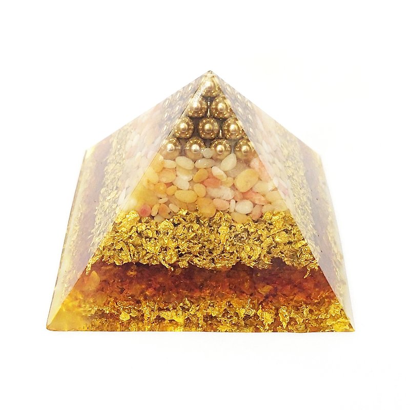 Citrine, yellow jasper orgonite pyramid. 5G protection, wealth abundance - ของวางตกแต่ง - คริสตัล สีทอง