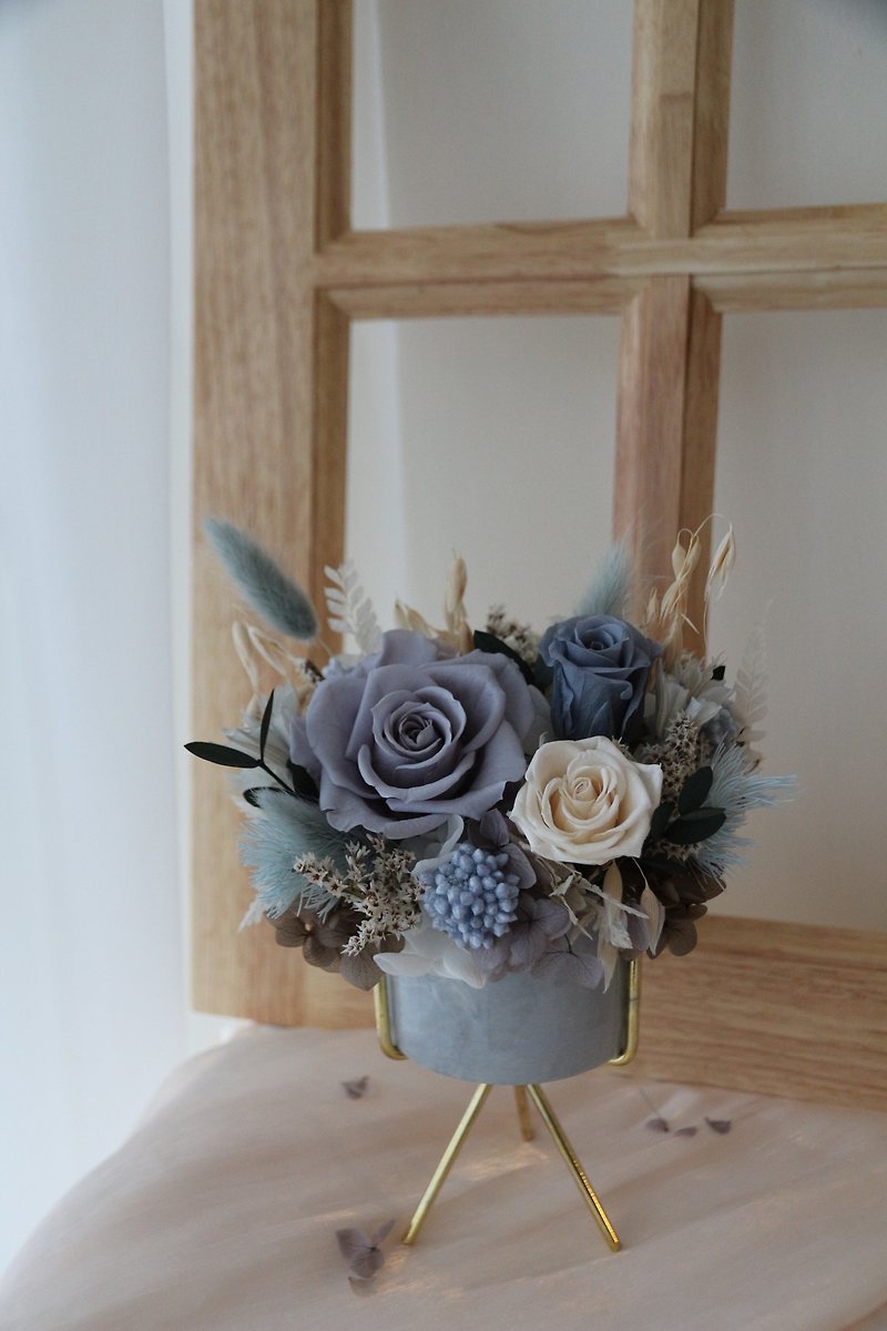 [Eternal Flower Ceremony] Immortal Flower Potted Plant Opening Gift Dry Flower Dry Flower Table Flower Immortal Rose - Dried Flowers & Bouquets - Porcelain Gray