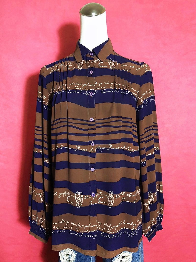 Leopard and hand-written long-sleeved vintage shirt / brought back to VINTAGE abroad - Women's Shirts - Polyester Brown