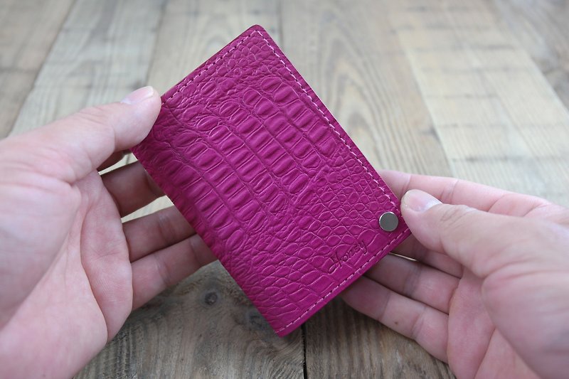 APEE leather hand ~ portable card holder ~ crocodile pink peach - ID & Badge Holders - Genuine Leather Red