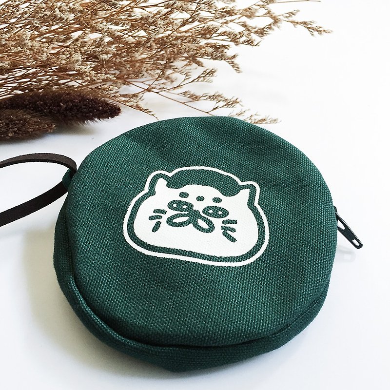 Goro dark green round coin purse with lanyard - Coin Purses - Cotton & Hemp Green