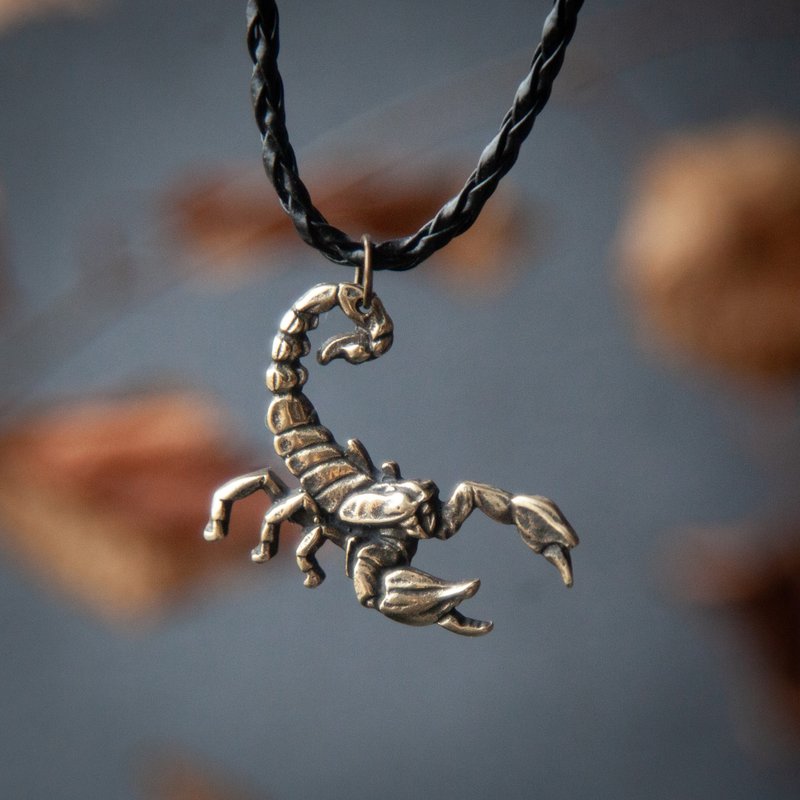 Scorpio pendant on leather cord. Handmade jewelry. Zodiac sign necklace. - 項鍊 - 其他金屬 橘色