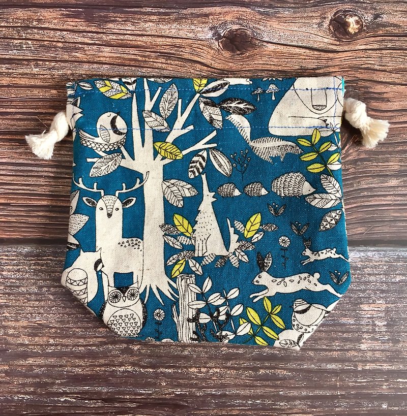Dark blue animal forest x dot green or little yellow - double-sided storage beam pocket - small - Toiletry Bags & Pouches - Cotton & Hemp Blue