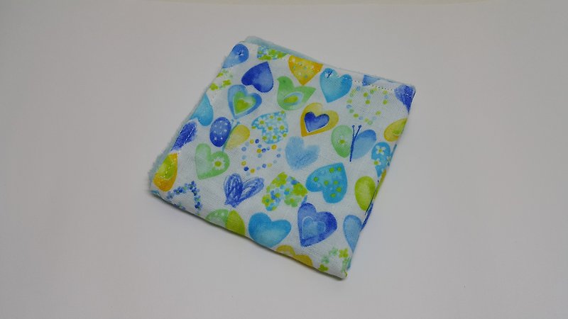 Love butterfly handkerchief towel / bibs / bath towels (blue) - ผ้ากันเปื้อน - ผ้าฝ้าย/ผ้าลินิน สีน้ำเงิน