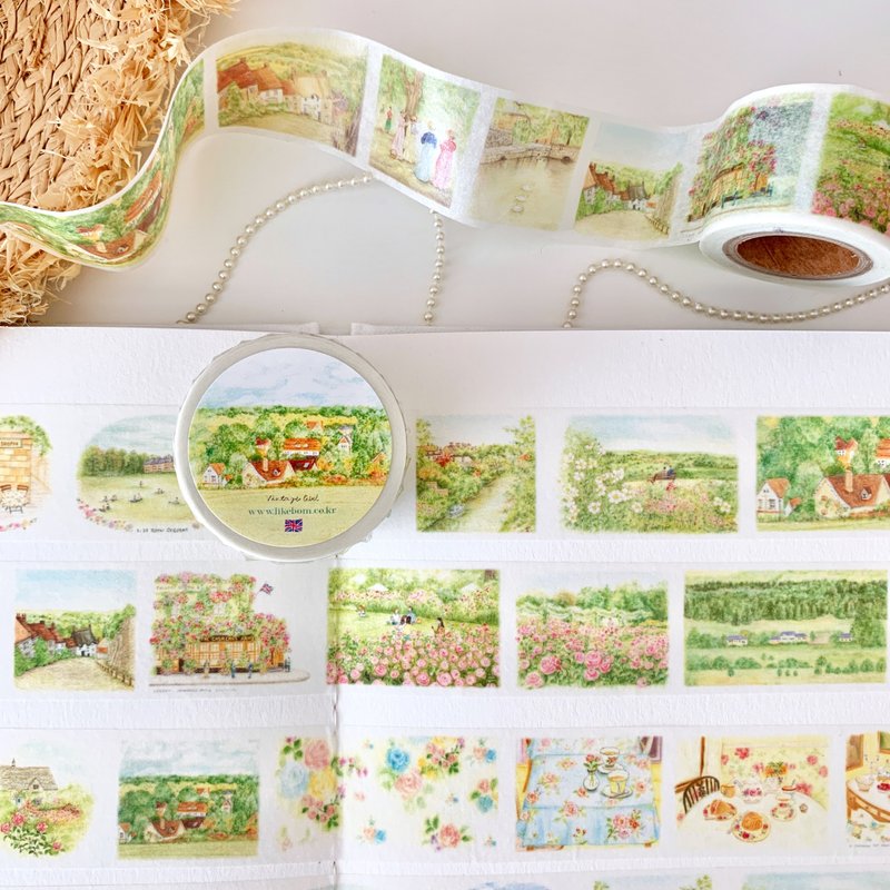 British Landscape Washi Tape – 30 mm Wide UK Travel Illustration - มาสกิ้งเทป - กระดาษ สีเขียว