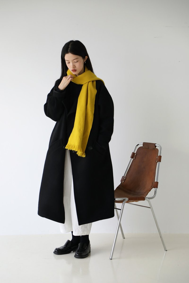 大翻領羊毛外套 I classic oversized lapel coat - 女上衣/長袖上衣 - 羊毛 黑色