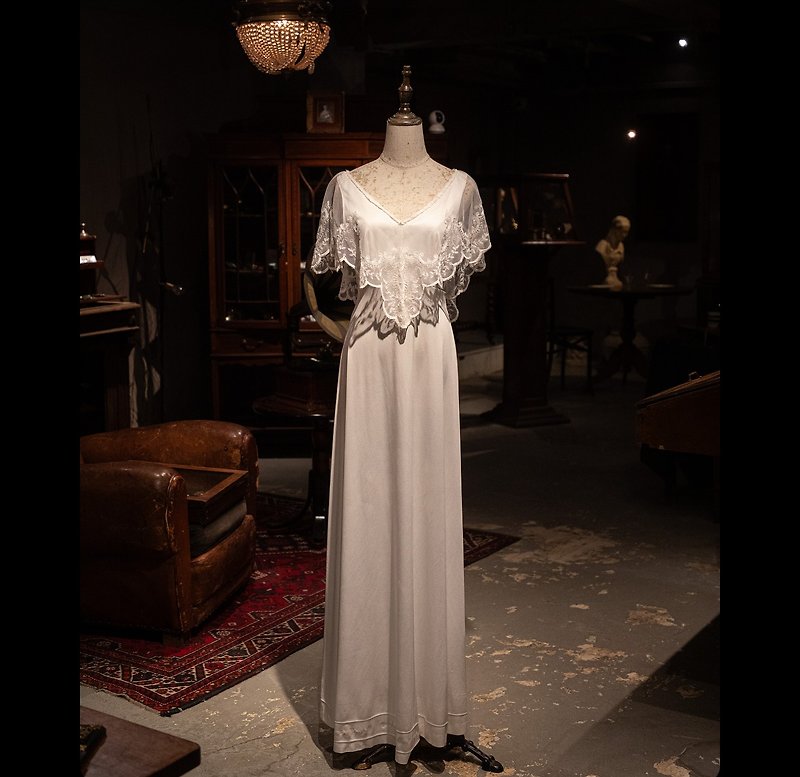 60 s vintage cape style wedding dress - ชุดราตรี - ผ้าฝ้าย/ผ้าลินิน 