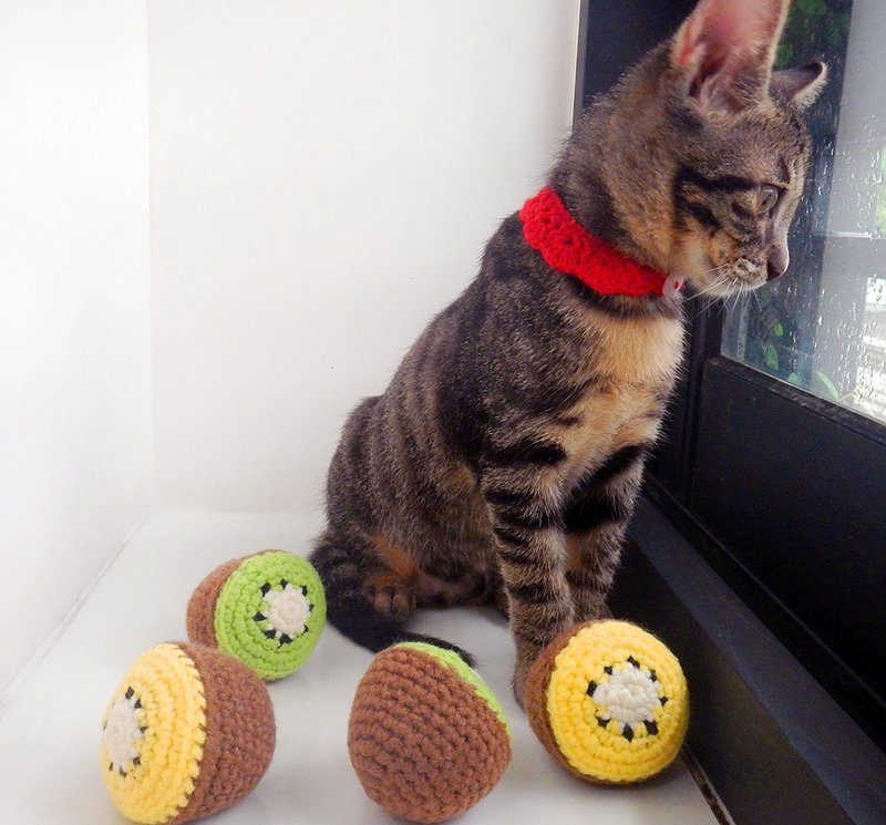 Knitting cat grass toy cat toy catnip kiwi - ของเล่นสัตว์ - วัสดุอื่นๆ หลากหลายสี