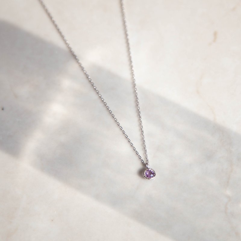 紫水晶小圓片純銀項鍊 | 二月誕生石。兩色可選。生日禮物。好搭 - 項鍊 - 純銀 