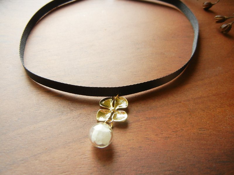 *coucoubird*Hydrangea black ribbon necklace - Necklaces - Polyester Black