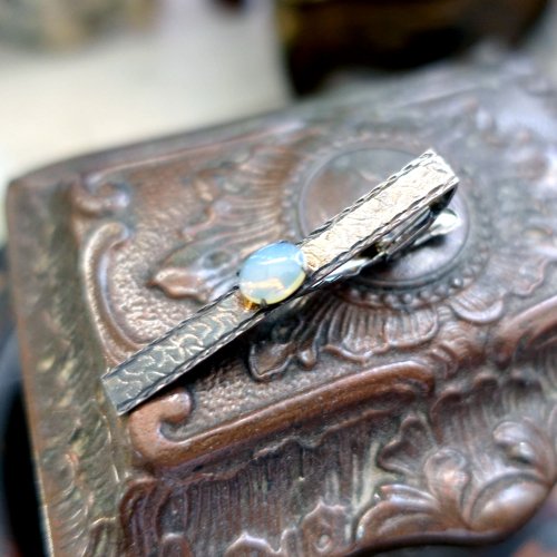 Travel Genius 中古店 中古鍍純銀蛋白寶石領帶夾呔夾 高階男仕西裝襯衫飾品 二手古著