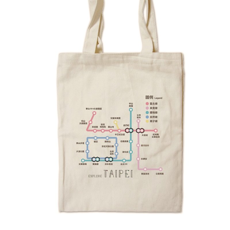 Explore Taipei - 彩繪帆布袋 - 側背包/斜背包 - 棉．麻 白色