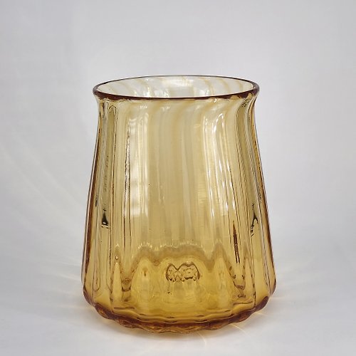 臺灣玻璃舘 銅色直紋線條瓶 手作玻璃花器 純手工吹製