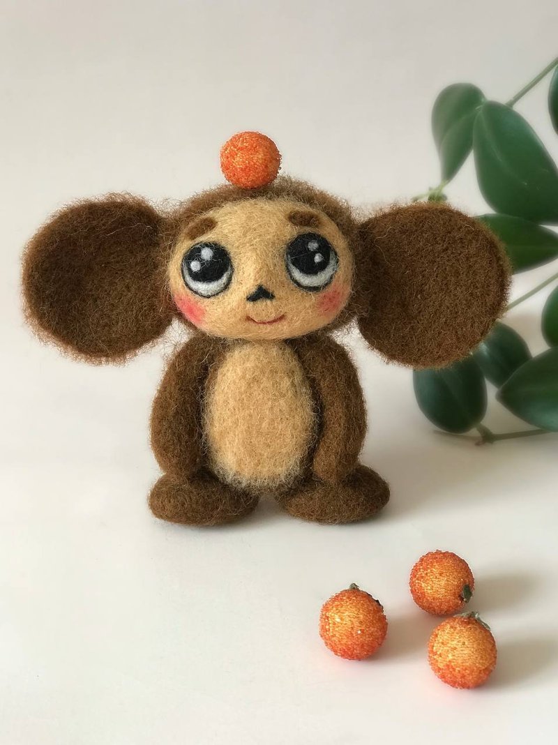 切布拉什卡玩具。 Cheburashka 氈制雕塑。 切巴什卡毛絨 - 寶寶/兒童玩具/玩偶 - 羊毛 咖啡色