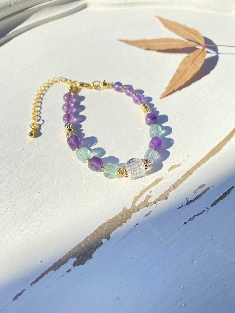 White Crystal + Green Stone+ Purple Stone+ Amethyst. Original bracelet. - Bracelets - Crystal 