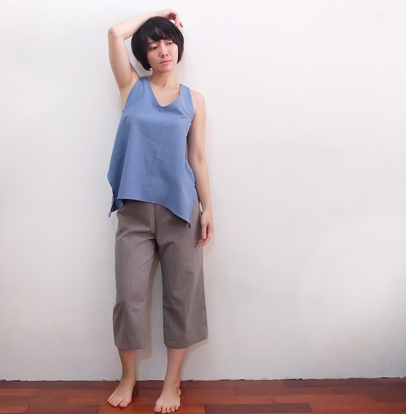 At 3:37 pm Wide trousers, Japan's first dyed cotton cloth, gray - กางเกงขายาว - ผ้าฝ้าย/ผ้าลินิน สีเทา