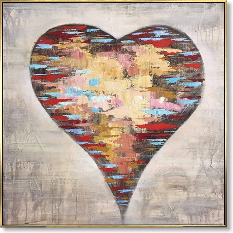 Heart Painting Valentines Day Gift Love Artwork Large Abstract Oil Painting Love - 壁貼/牆壁裝飾 - 壓克力 多色