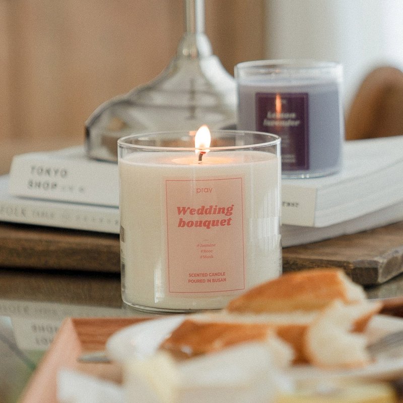 【韓国PRAY】クラシック天然ソイキャンドル - ジャスミンとローズ / 2サイズ展開 - キャンドル・燭台 - ガラス ホワイト