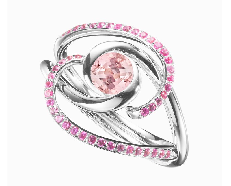 14k gold morganite & pink sapphire engagement ring set. Bridal wedding band set - General Rings - Precious Metals Pink