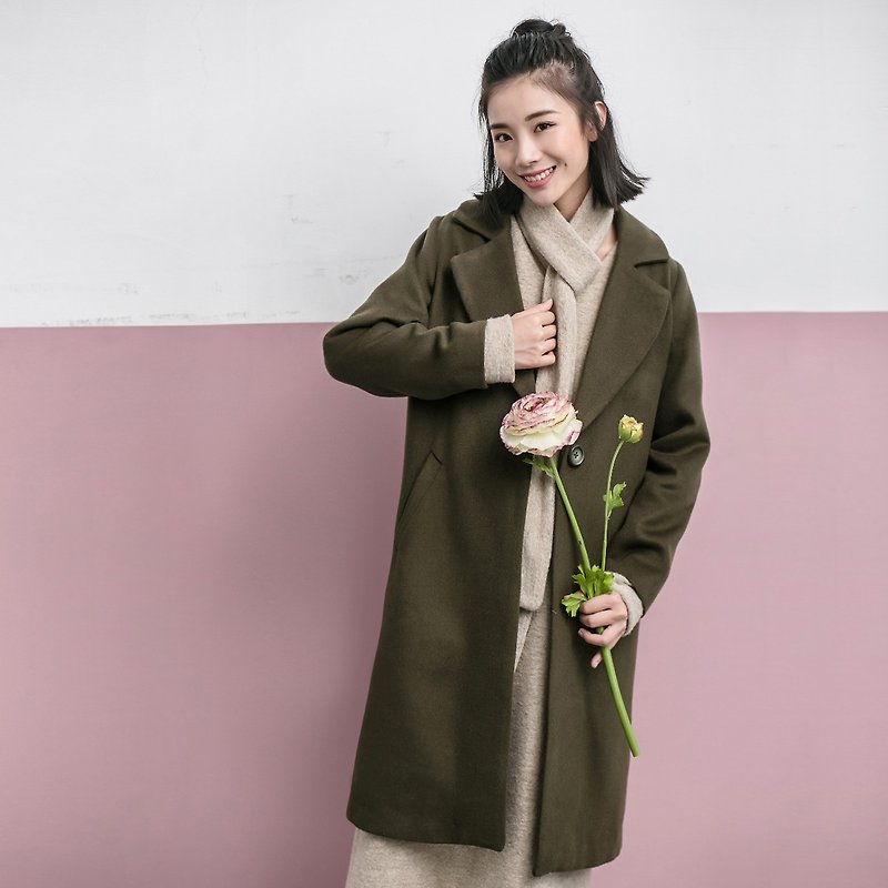 陳庭妮ウールウールコートの女の子サブ緩い大きなヤードの長い秋と冬のコート韓国語バージョン厚いコートの女性 - ジャケット - コットン・麻 カーキ