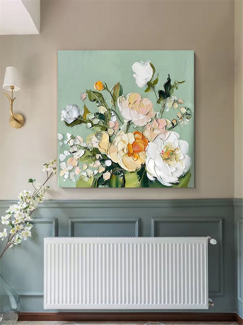 花語 手繪花卉裝飾畫肌理抽象畫餐廳客廳掛畫現代田園風治癒風 - 海報/掛畫/掛布 - 亞麻 