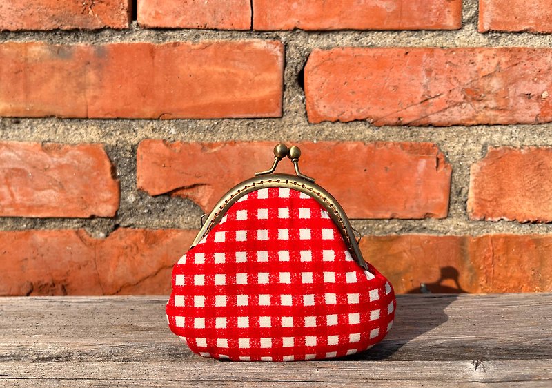 Red plaid•Hand-stitched gold coin purse•Cute pastoral style•Plaid control - Coin Purses - Cotton & Hemp Red