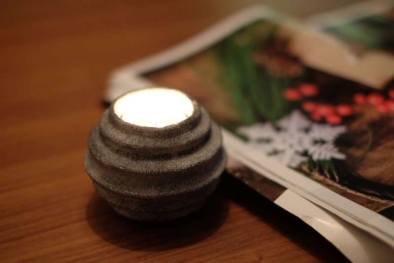 Polistone round striped tealight holder - Candles & Candle Holders - Stone 