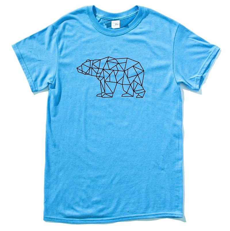 Bear Geometric 短袖T恤 藍色 幾何 熊 禮物 文青 情人 動物 設計 - T 恤 - 棉．麻 藍色