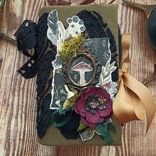 junkjournals Magical forest junk journal handmade decorated Dark witch grimoire notebook