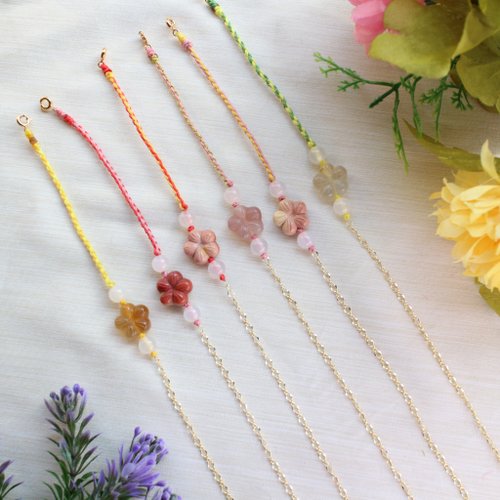 SixCats Accessories Six Cats 天然阿拉善 精雕櫻花 蠟繩編織 14K注金 手鍊 禮物
