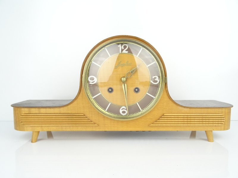 Antique Vintage German Mantel Clock JUNGHANS Shelf Bracket (Mauthe Kienzle era) - 時鐘/鬧鐘 - 木頭 咖啡色