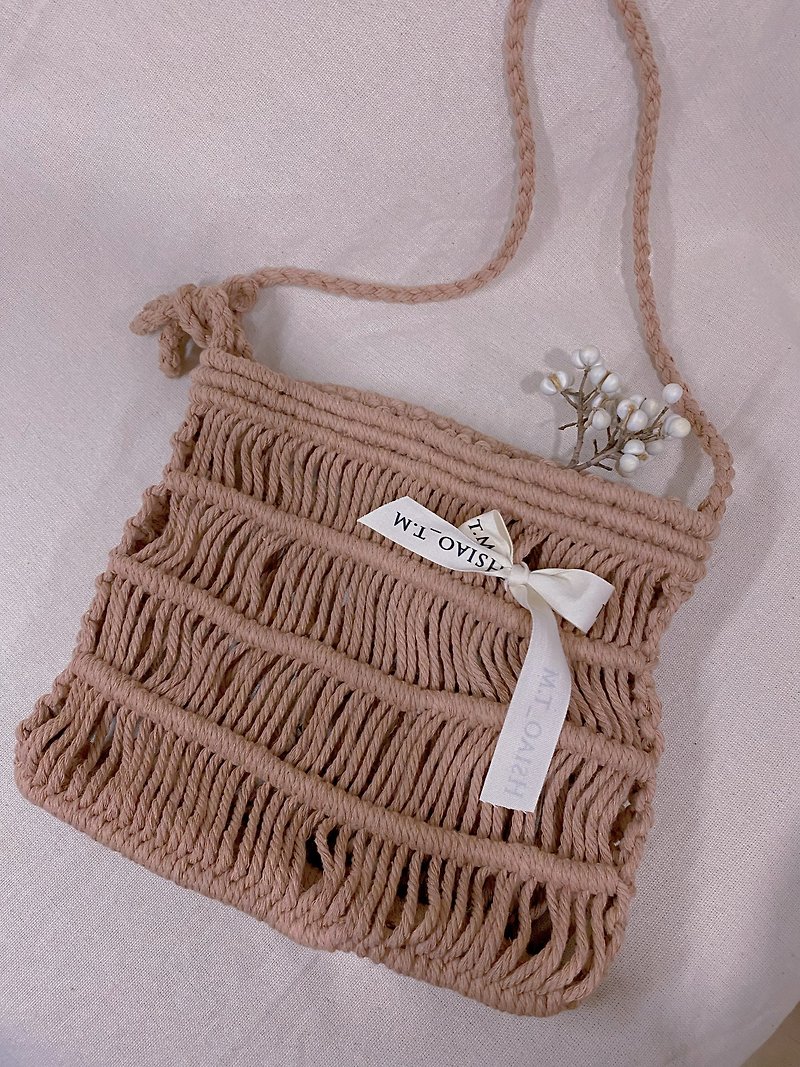 Macrame Braided Line Bag - กระเป๋าแมสเซนเจอร์ - ผ้าฝ้าย/ผ้าลินิน 