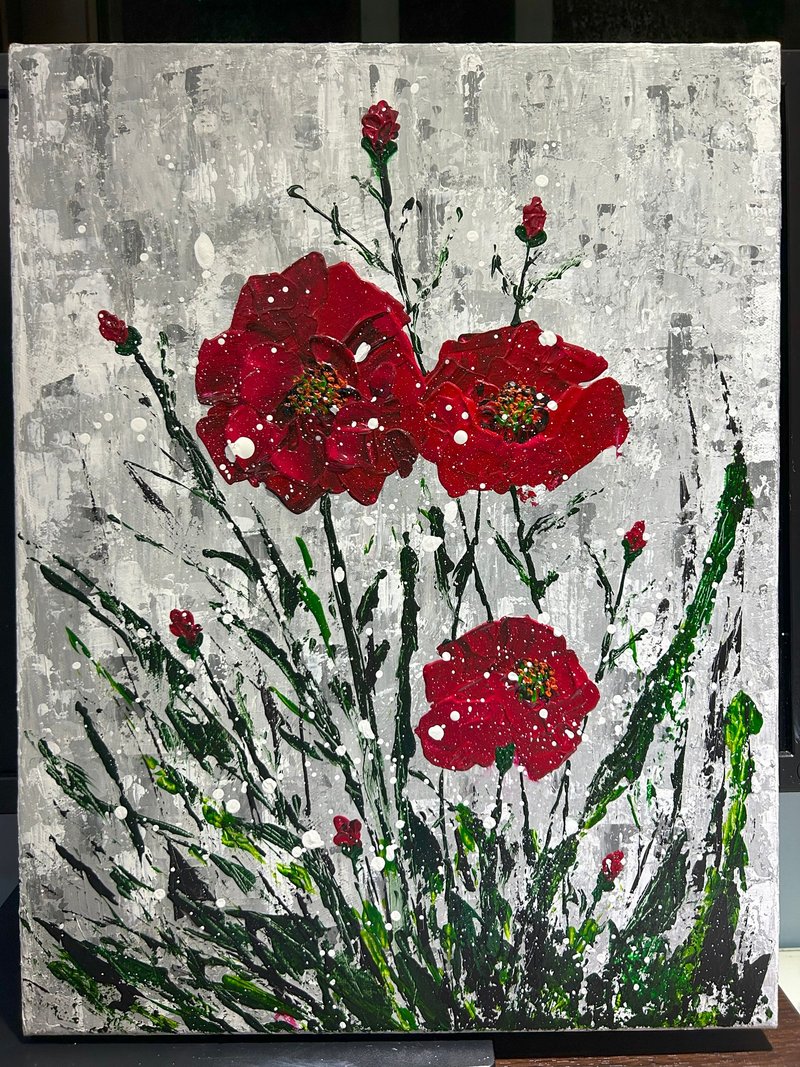 [Red flowers falling in the rain] Frameless abstract painting - โปสเตอร์ - สี หลากหลายสี