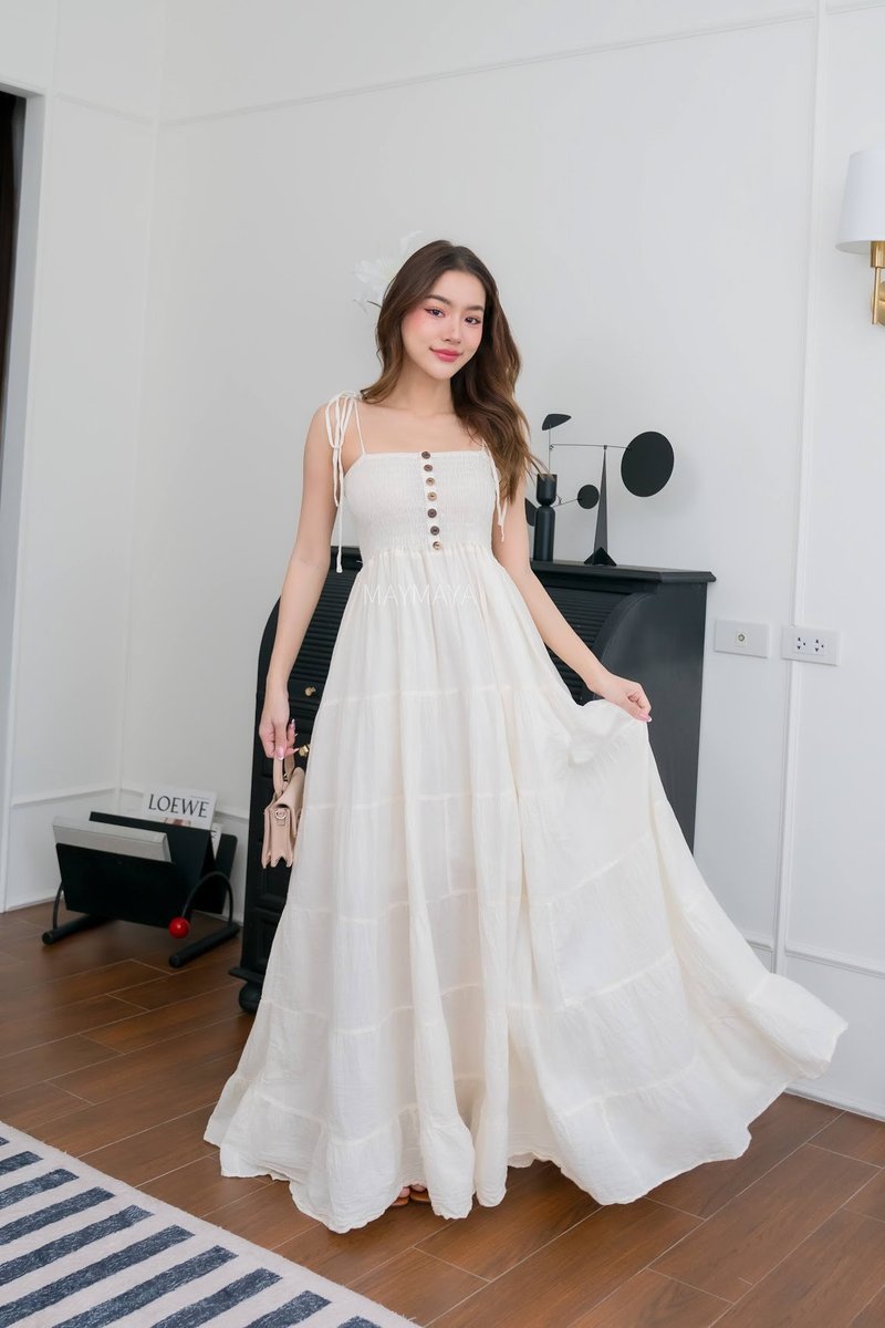 BOHO WHITE SUMMER MAXI DRESS, SPAGHETTI STRAPS MAXI DRES, WHITE SUMMER BEACH DRE - 洋裝/連身裙 - 棉．麻 白色