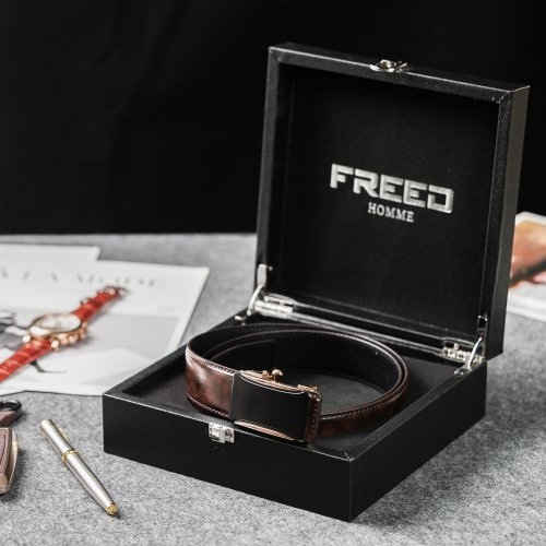 FREED 【FREED】極簡霧黑方扣商務休閒頭層牛皮皮帶 - 咖啡色