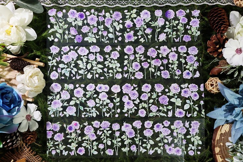 整卷OKMT新七天流麻咕卡貼紙PET手帳手賬膠帶貝殼光工藝 海洋之歌 - 紙膠帶/和紙/PET - 塑膠 紫色