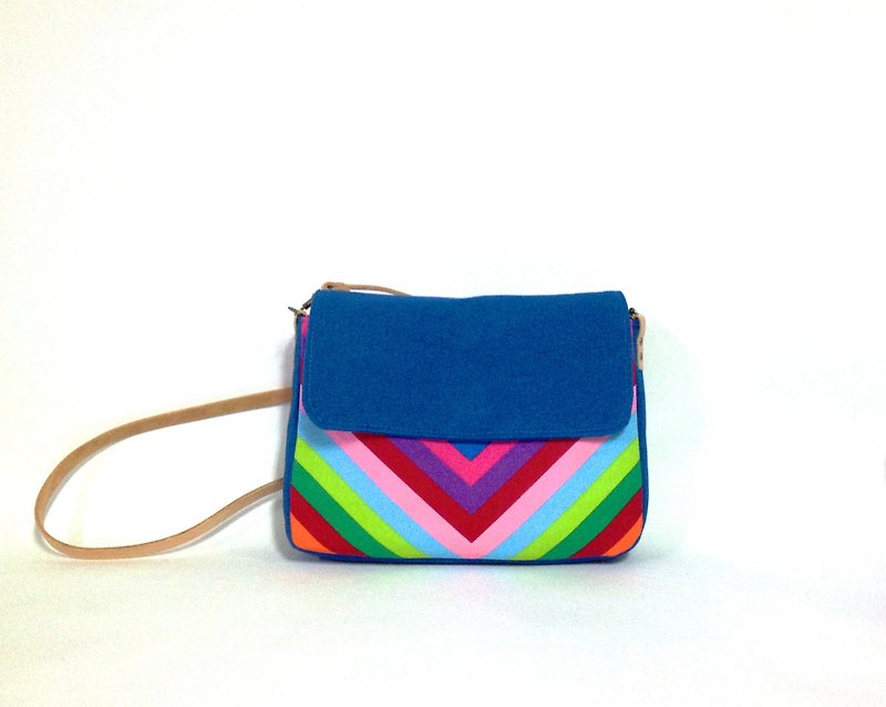 Rainbow small shoulder bag-green, crossbody bag, handmade, canvas - Messenger Bags & Sling Bags - Cotton & Hemp Multicolor