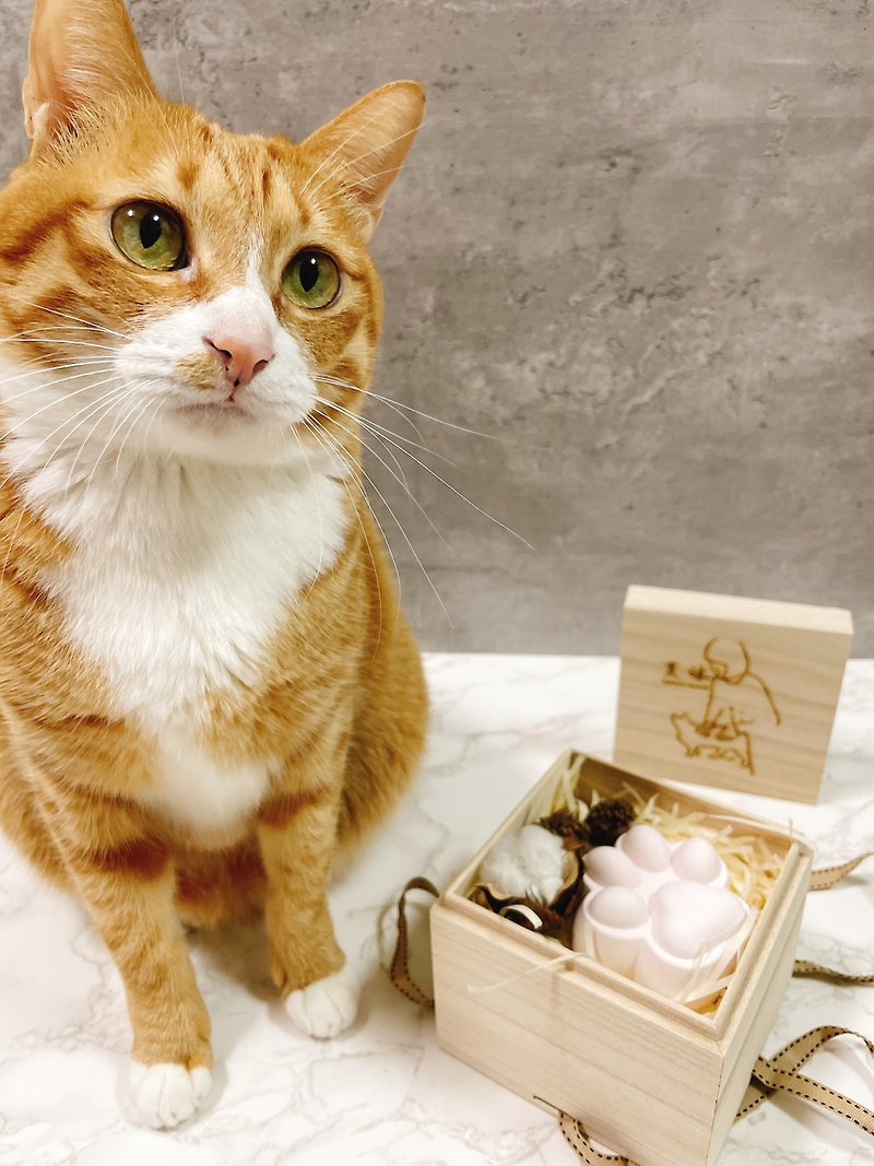 (Handmade by Ai Mu) Elegant texture super cute cat palm diffuser Stone wooden gift box - Fragrances - Essential Oils Pink